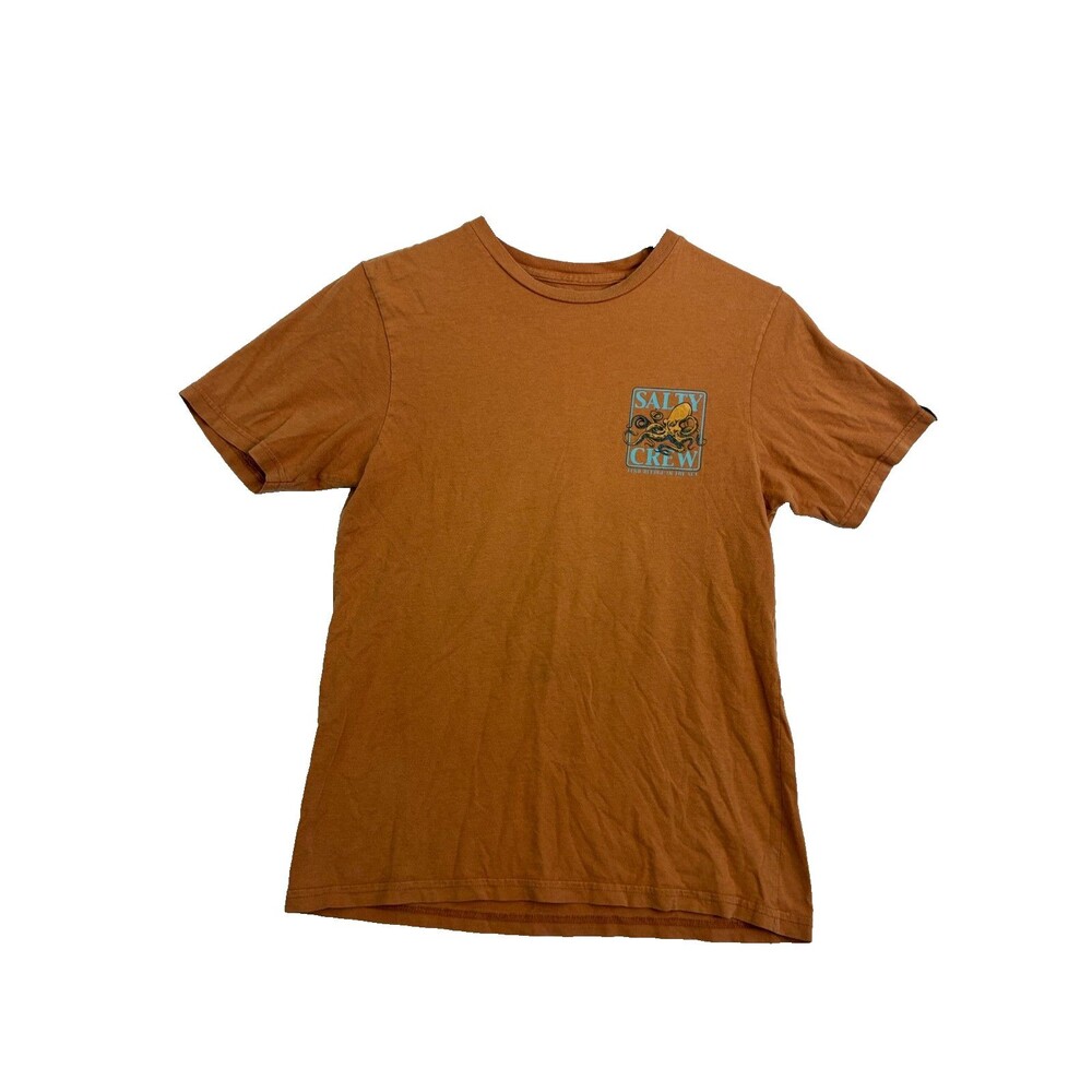 Salty Crew Mens Large Octopus Graphic T Shirt Brown Orange 100% Cotton Tee